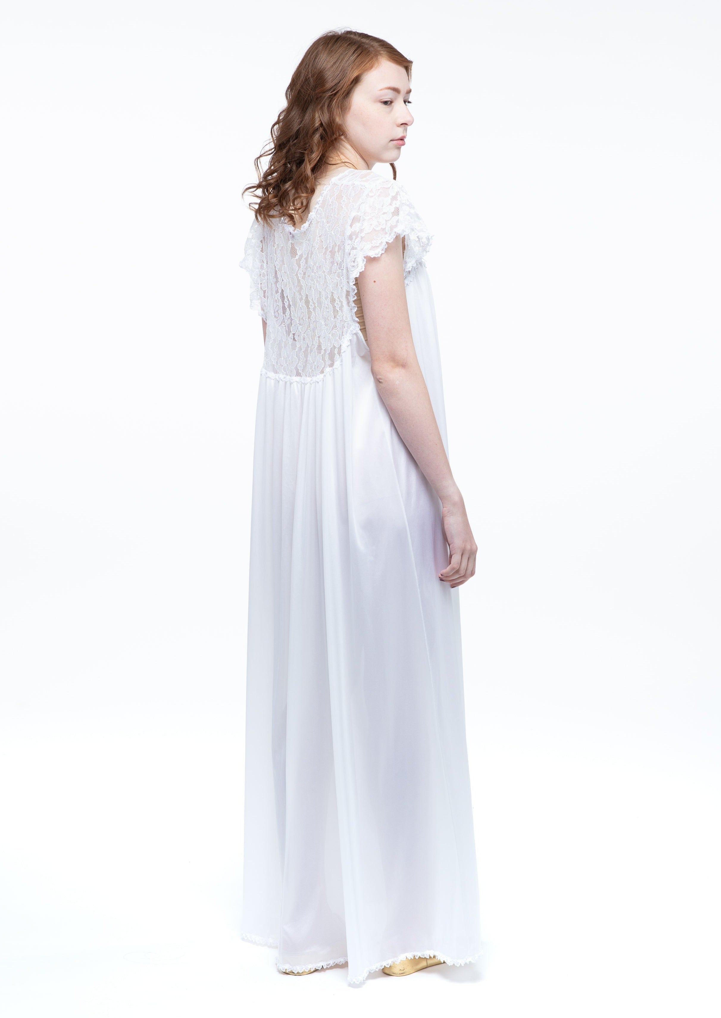 Vintage Long Lace Yoke Nightgown Size XL - White