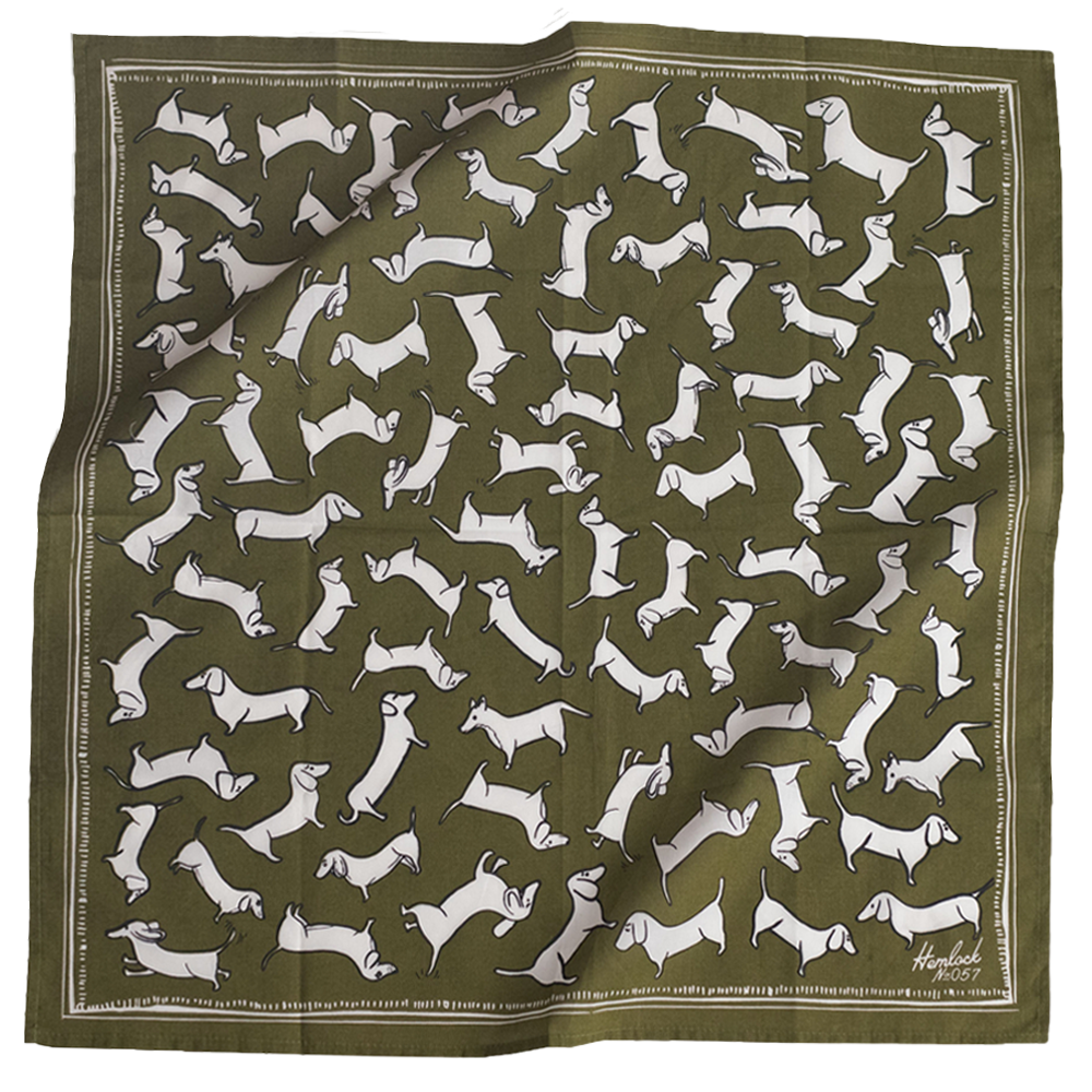 Hemlock Goods No. 057 Trixie Bandana  Green and white with dachshund dog print